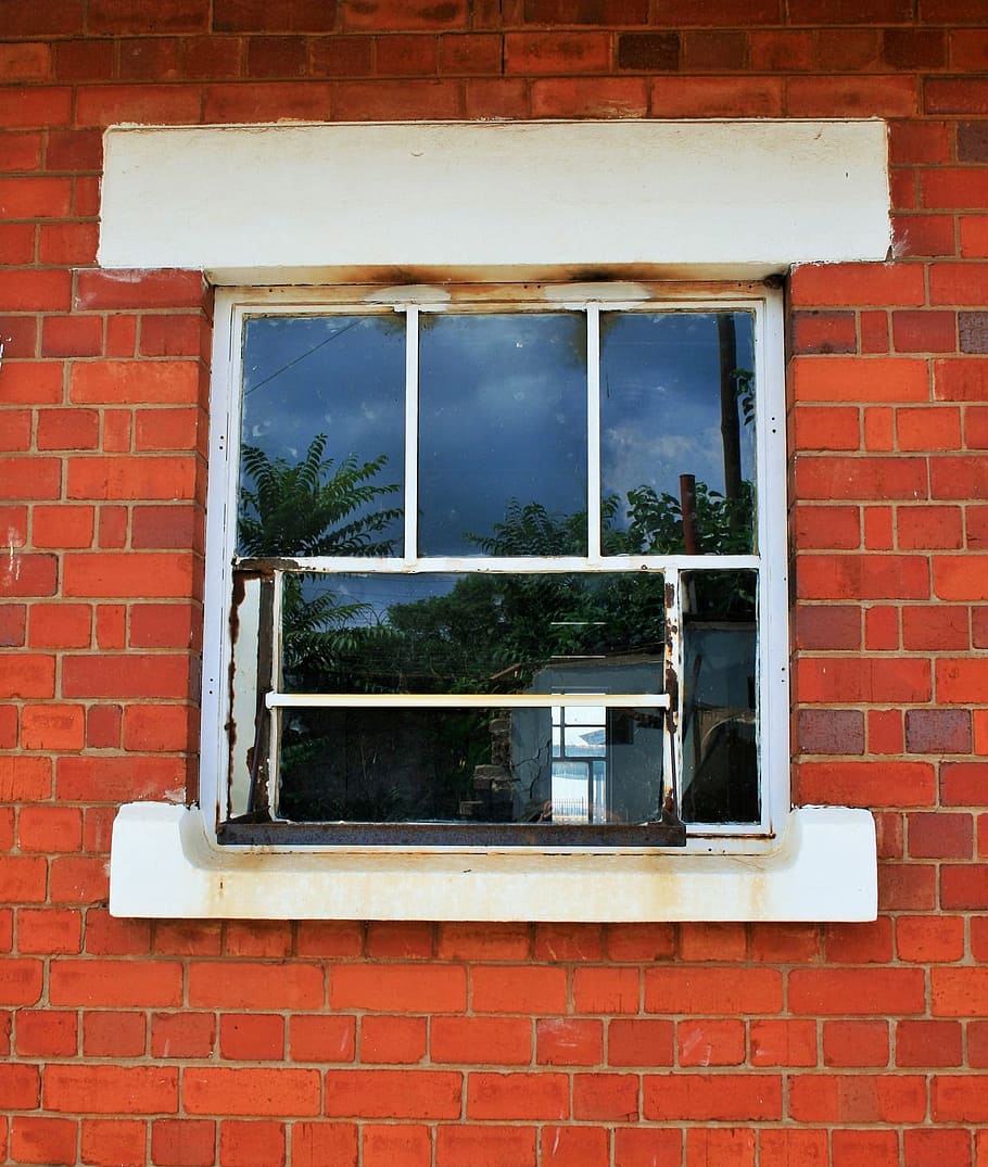 Wall, Brick, Window, Reflection, red, backdrop, building, textured HD wallpaper