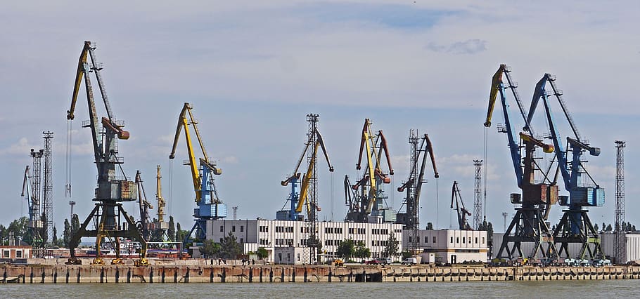port, harbour cranes, lower danube, reni, ukraine, investors, HD wallpaper
