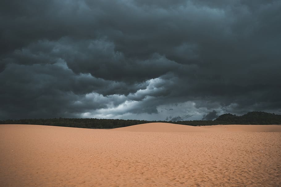desert sand under cloudy daytime, sky, photo, nature, rain, storm