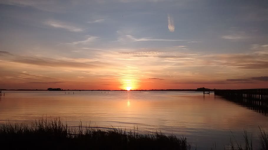 sunset, reflection, water, sky, summer, nature, dusk, scenics - nature HD wallpaper
