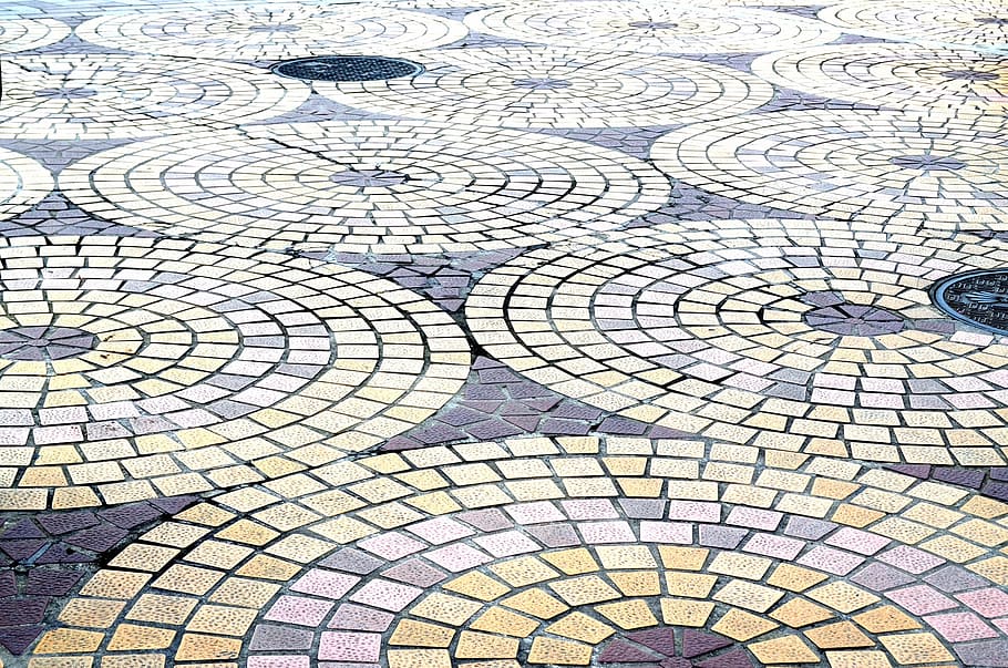 tile, street, circle, circular, design, pattern, background HD wallpaper