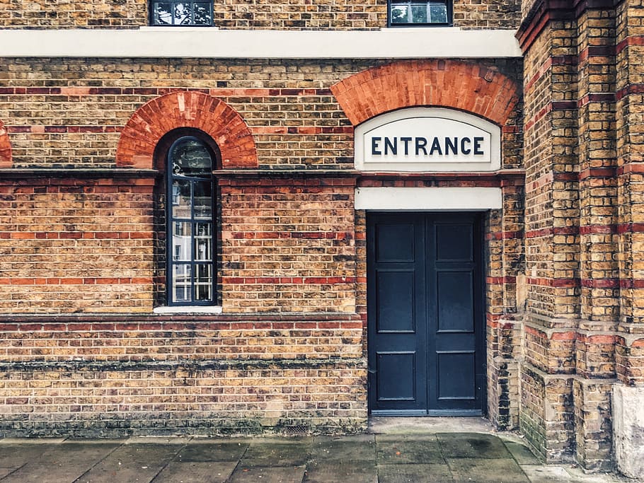 entrance, door, bricks, wall, building, window, built structure HD wallpaper