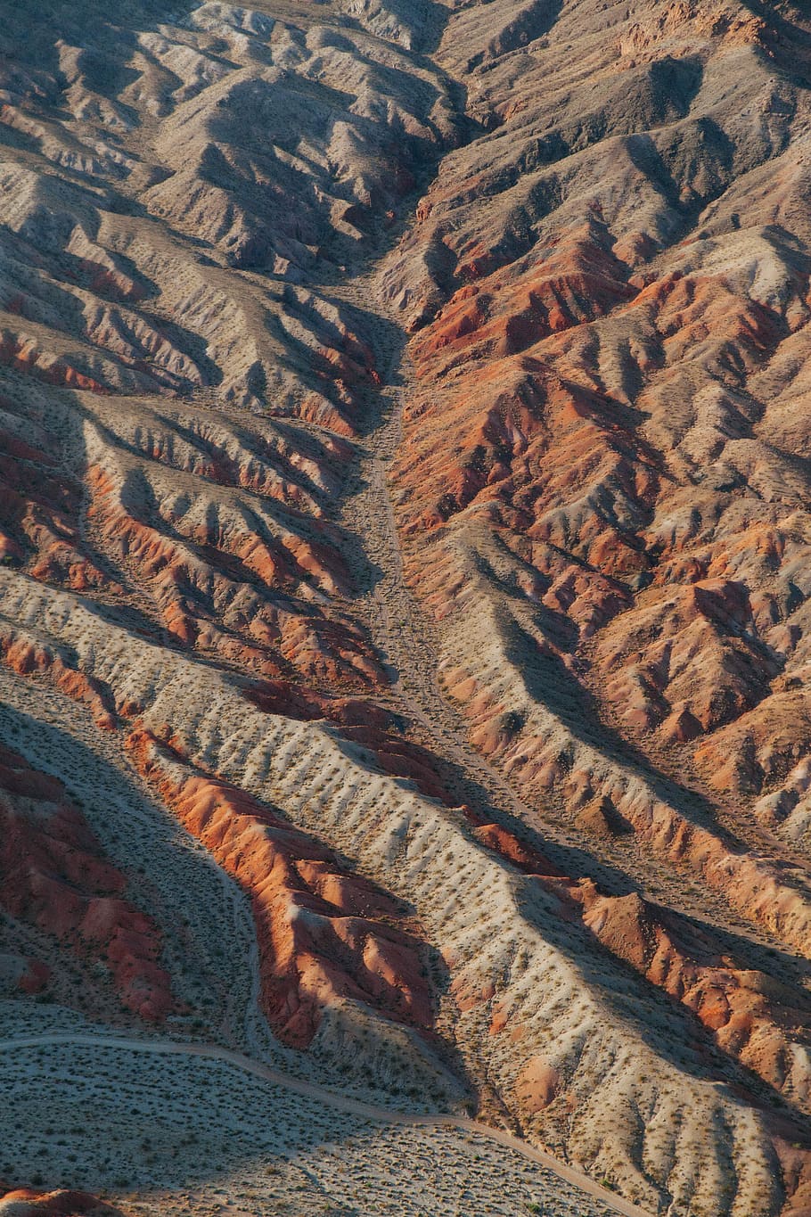 birdseye view photography of brown mountains, aerial view of sands and road HD wallpaper