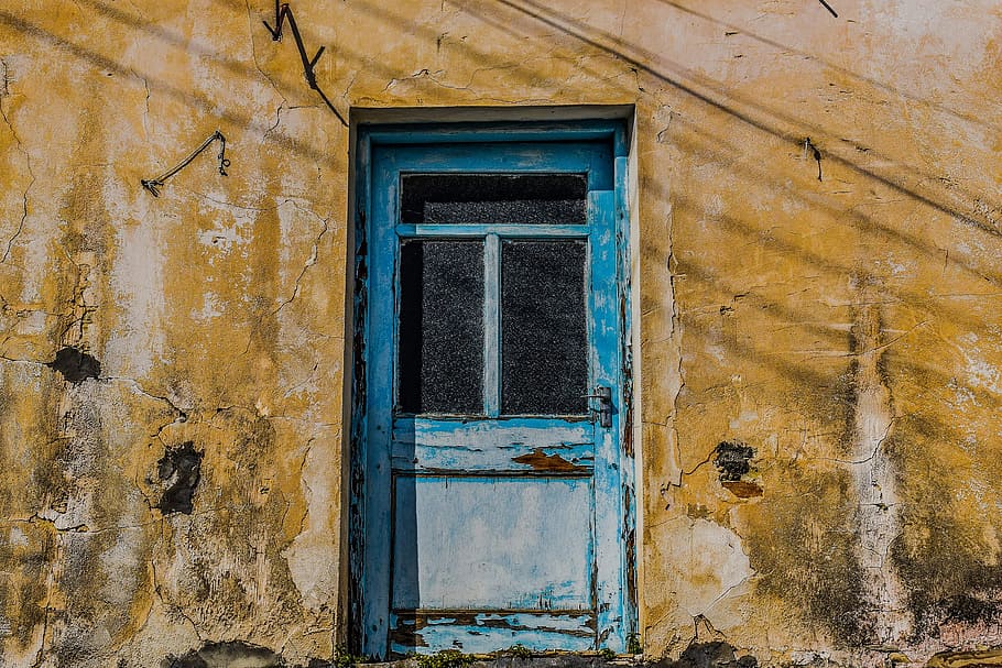 closed blue wooden door, aged, weathered, architecture, old HD wallpaper