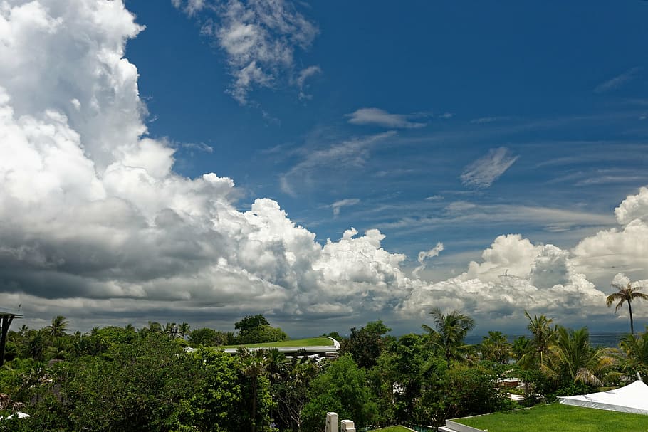 blue sky, white cloud, the sea, nature, cloud - Sky, summer HD wallpaper