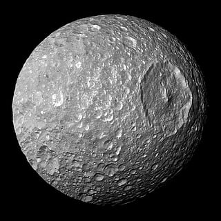 moon illustration, saturn, mimas, space, asteroid, meteor, crater HD wallpaper