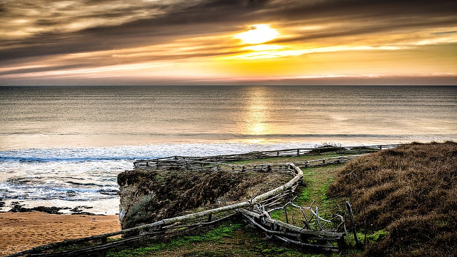 sea, sunset, sand, water, sky, beach, land, scenics - nature HD wallpaper