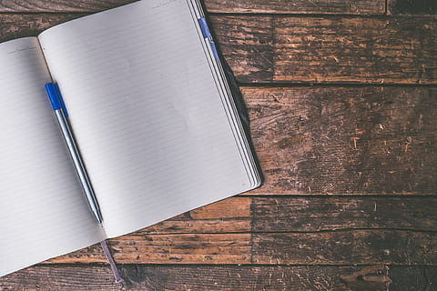 blue ballpoint pen on white ruled notebook, background, blank HD wallpaper
