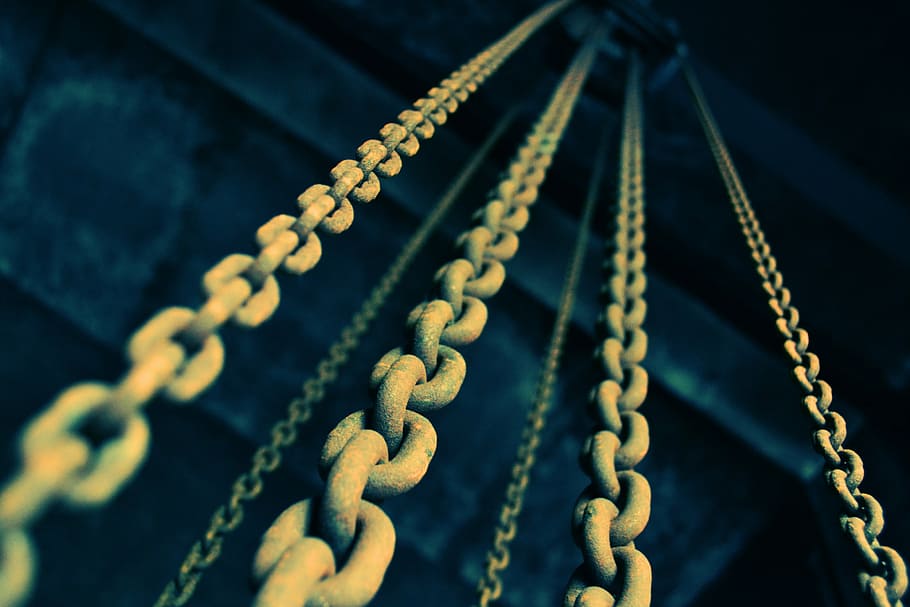selective focus photography of metal chains, lift, weight scale HD wallpaper