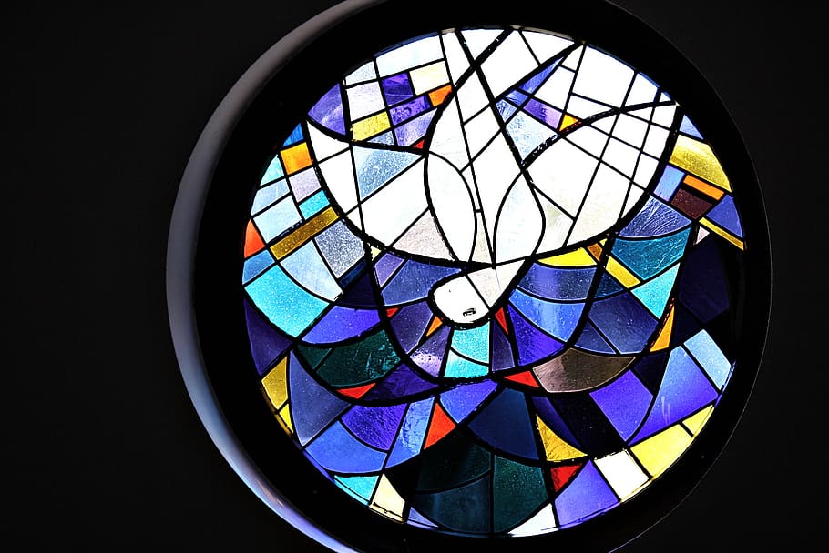 church window, peace dove, prayer, holy, christen, faith, geometric shape
