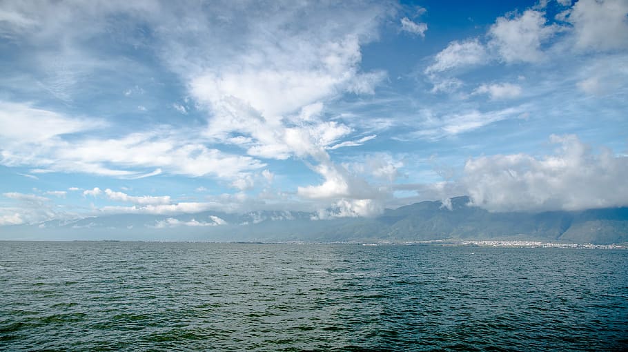 erhai lake, blue sky, white cloud, water, sea, scenics - nature HD wallpaper