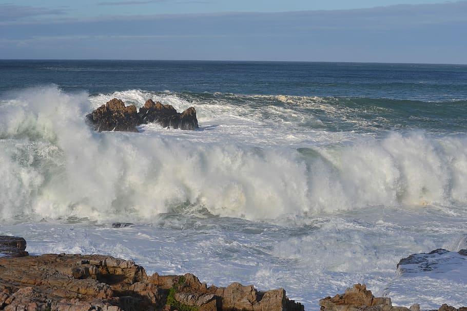Ocean, Waves, Overload, Rocks, Nature, sea, water, horizon over water HD wallpaper