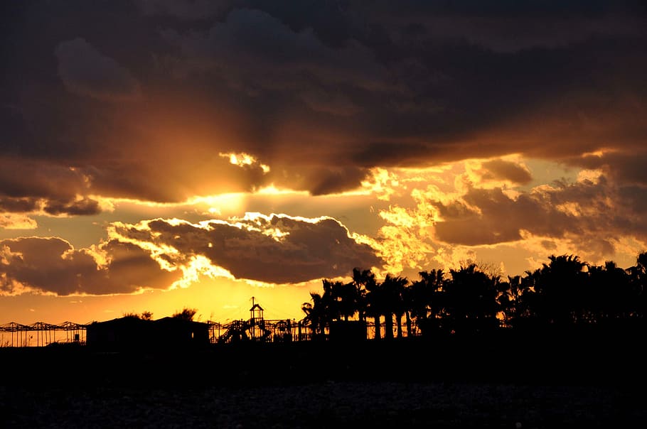 Sunset, sky, abendstimmung, nature, dusk, silhouette, sunlight HD wallpaper