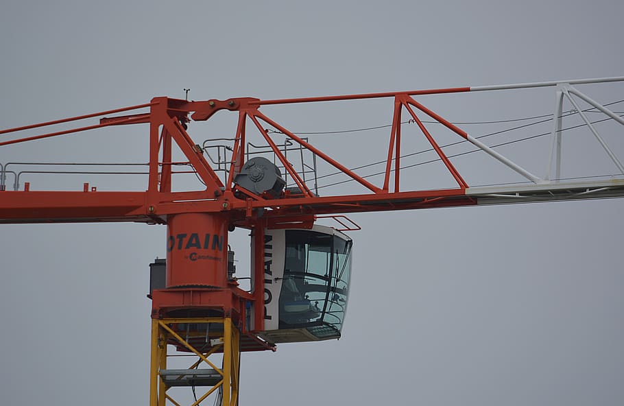 crane, site, work, building, lifting, red, construction, working at height HD wallpaper