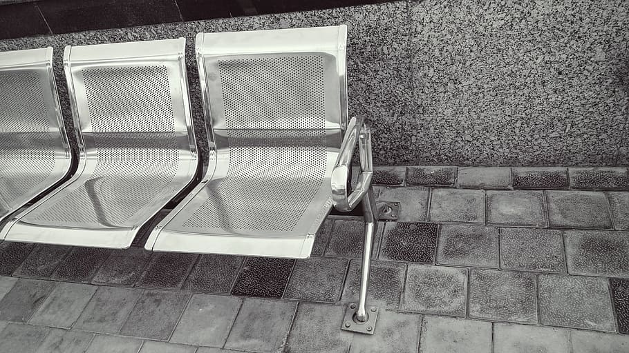 Stainless Steel Bench on Top of Gray Pavement, chairs, contemporary HD wallpaper