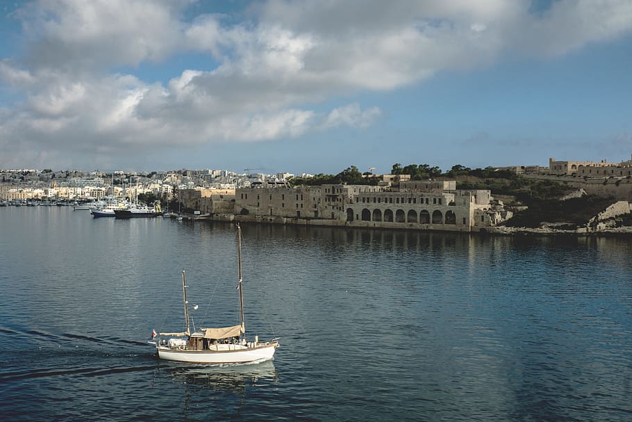 sea, sky, water, clouds, boat, buildings, harbor, ocean, port HD wallpaper