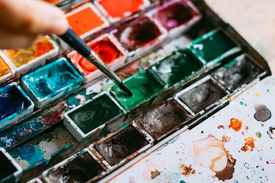 Painting in water-colours, objects, creativity, paintbrush, multi Colored HD wallpaper