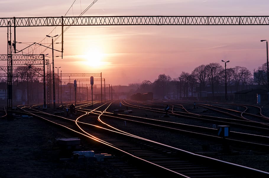 railroad during sunset, rails, tracks, railway, transportation HD wallpaper