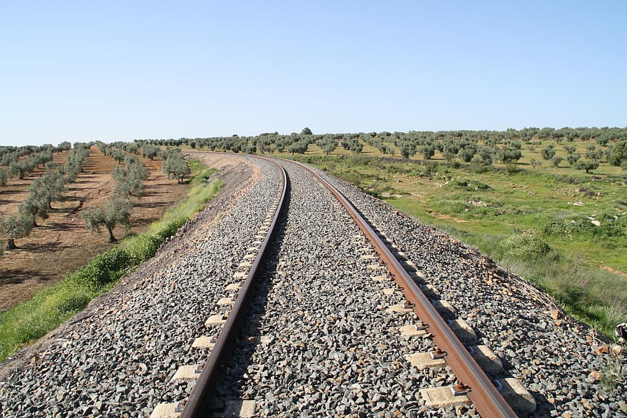 field, train, via train, tracks, rail trail, fields, railroad track HD wallpaper