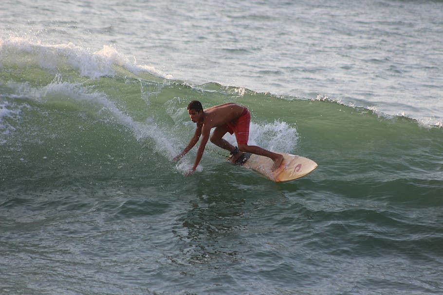 surf, beach, water, sea, motion, wave, one person, waterfront HD wallpaper