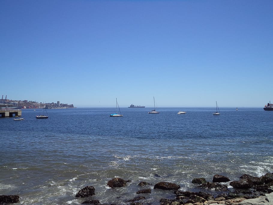 ocean, costa, clouds, sky, beach, port, landscape, chile, valparaiso HD wallpaper