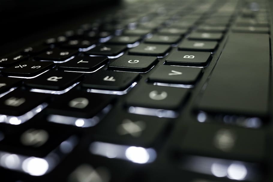 black laptop computer keyboard, technology, office, work, equipment