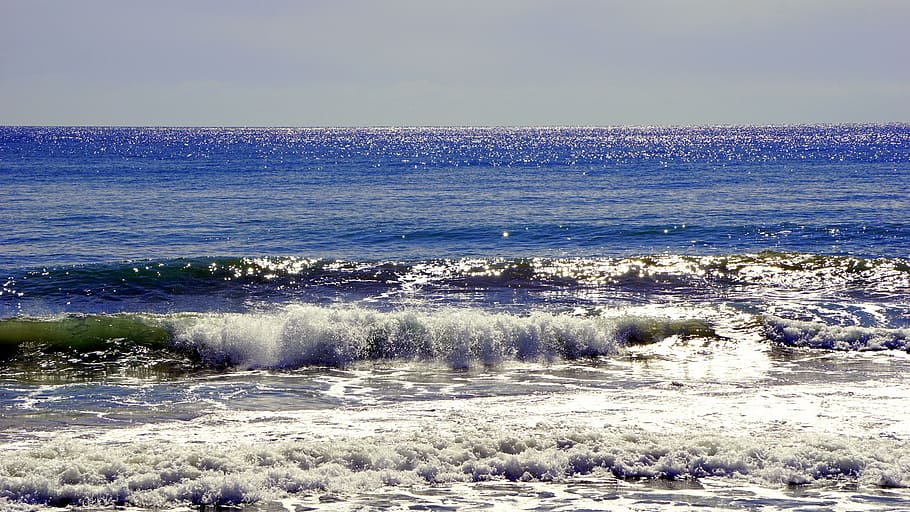 waves, sea, water, beach, sand, costa, blue, nature, horizon HD wallpaper