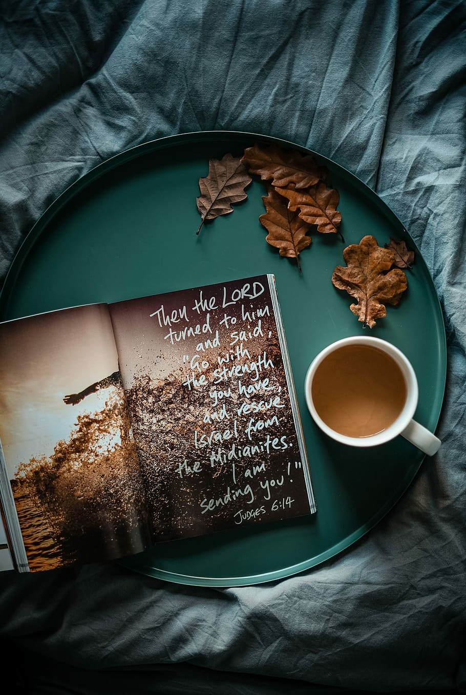 flat lay photography of cup and book, cup of coffee beside book in tray HD wallpaper
