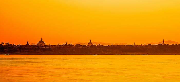 photo of city during sunset, bagan, myanmar, temple, bricks HD wallpaper