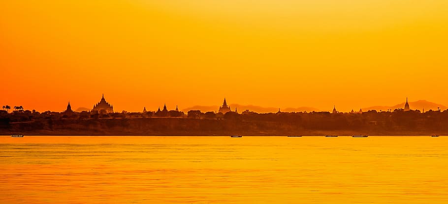 photo of city during sunset, bagan, myanmar, temple, bricks HD wallpaper