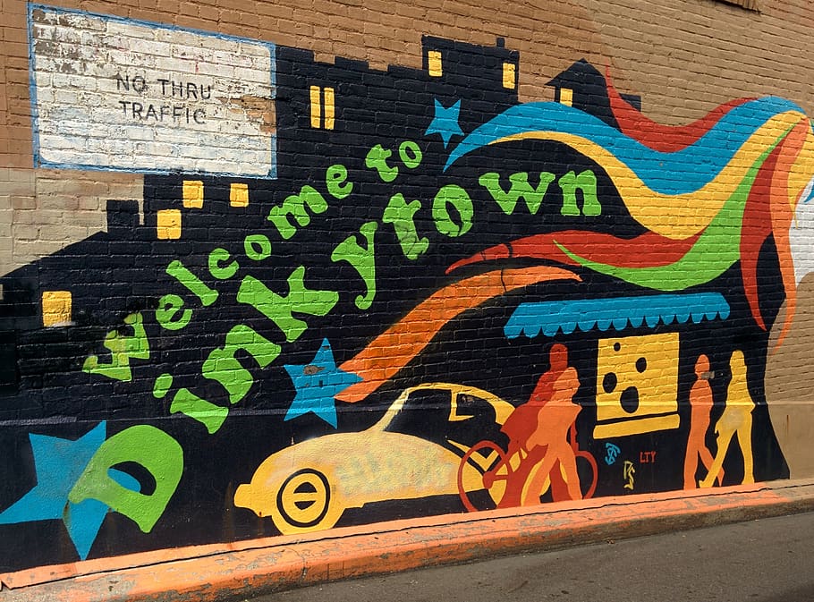dinkytown, minneapolis, mural, wall, text, multi colored, art and craft, HD wallpaper