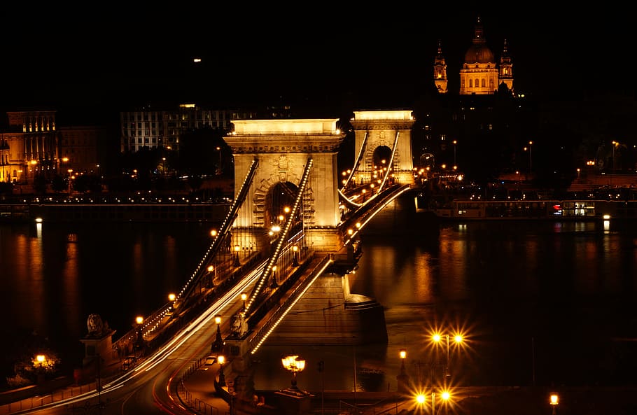 budapest, chain bridge, danube, hungary, river, city, at night, HD wallpaper