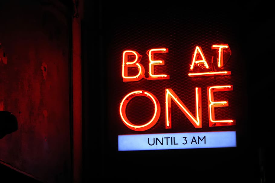 turned on red bet at one until 3am neon sign, Be At One Until 3 AM signage