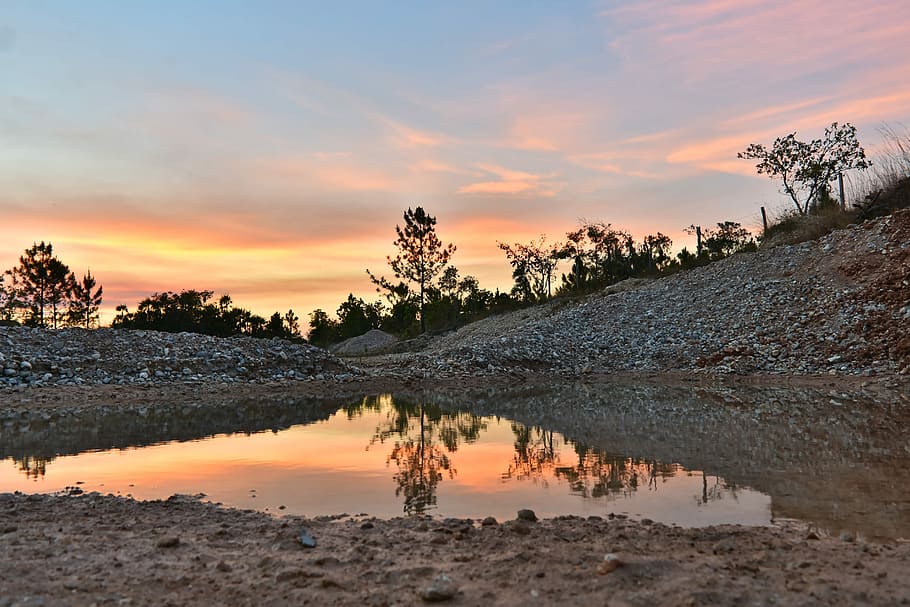 water, pond, reflection, nature, sky, panoramic, landscape HD wallpaper