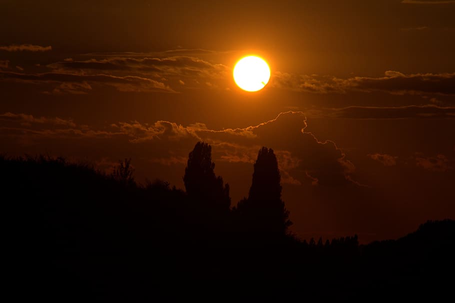 sunset, sky, cloud, red, in the evening, silhouette, beauty in nature HD wallpaper