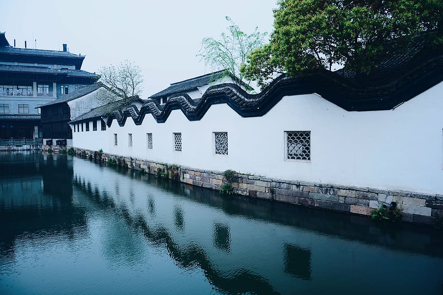 wuzhen, reflection, background, architecture, built structure HD wallpaper
