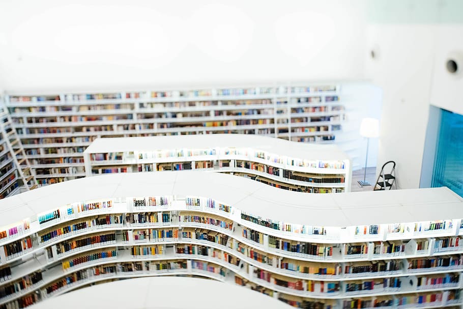 photography of library filled with books, library interior HD wallpaper