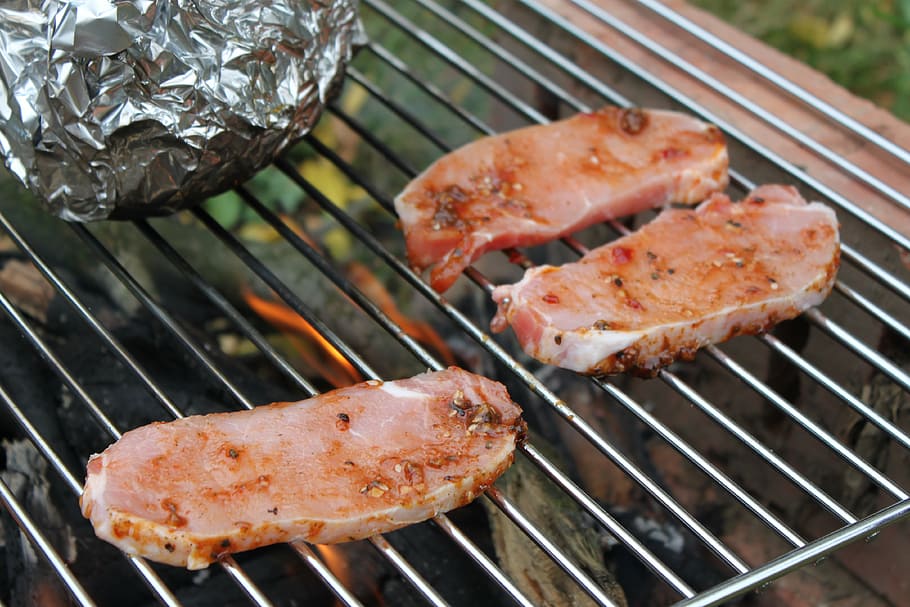 fire, grilling, steak, pork, meat, spices, ash, flame, foodstuffs HD wallpaper