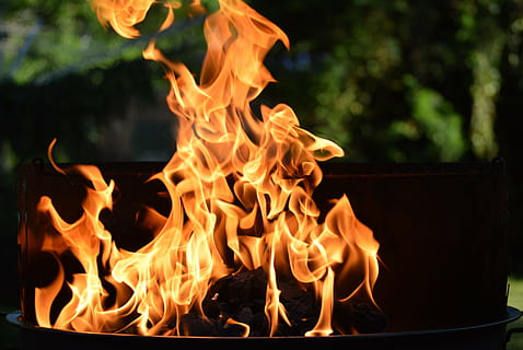 close-up photo of fire, grill, flame, burn, charcoal, heat HD wallpaper