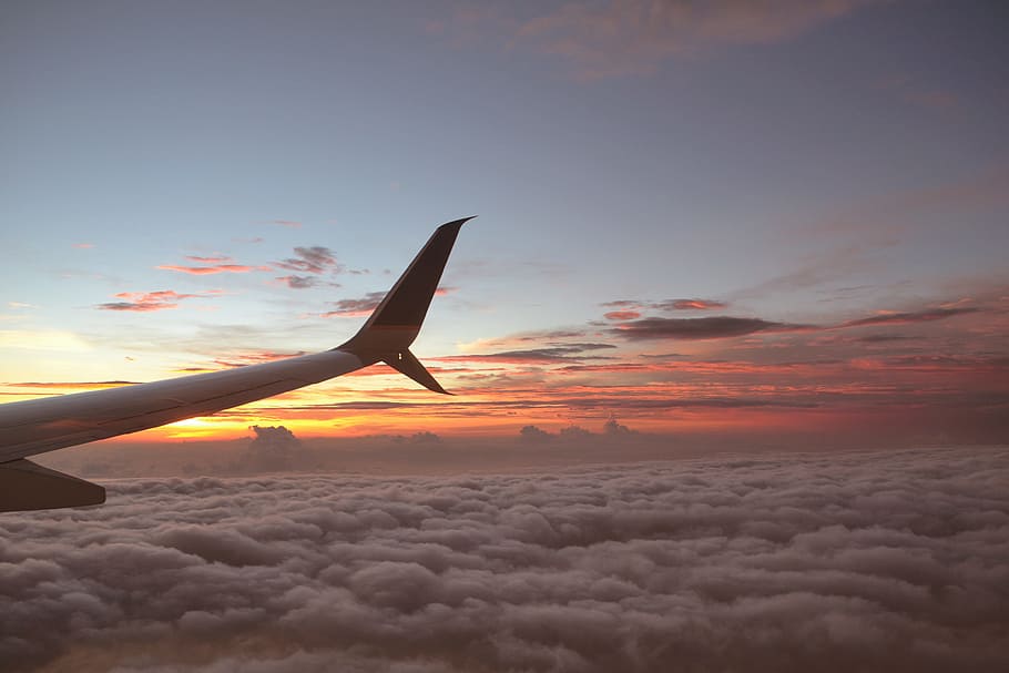 Sky, Plane, Fly, Clouds, Dawn, Aircraft, flying, holiday, travel HD wallpaper