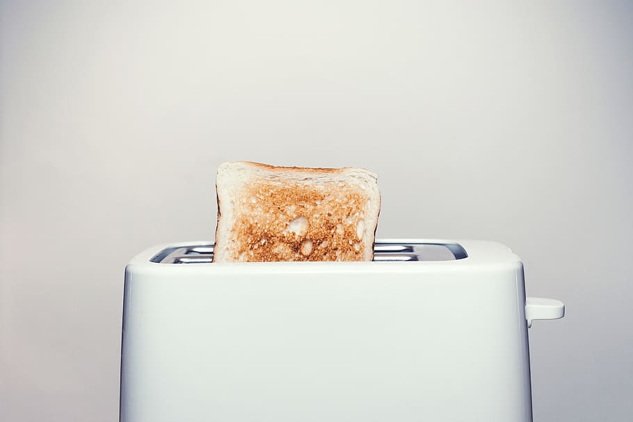 white and silver 2-slice bread toaster, food, toasted bread, food and drink