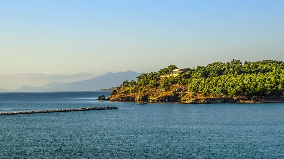 landscape, scenery, coastline, breakwater, mediterranean, greece, HD wallpaper