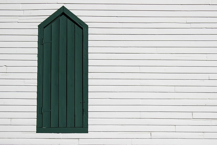 white and green wooden wall, minimal, door, lines, wood lath HD wallpaper