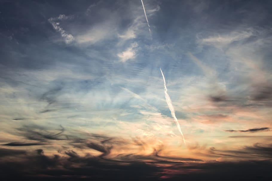 abstract painting, sky, clouds, contrail, blue, clouds form HD wallpaper