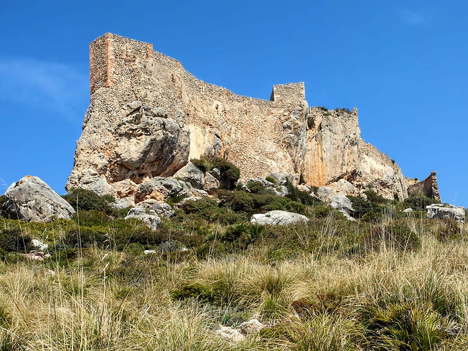 Mallorca, Spain, Landscape, Structure, castle, ruins, sky, plants HD wallpaper