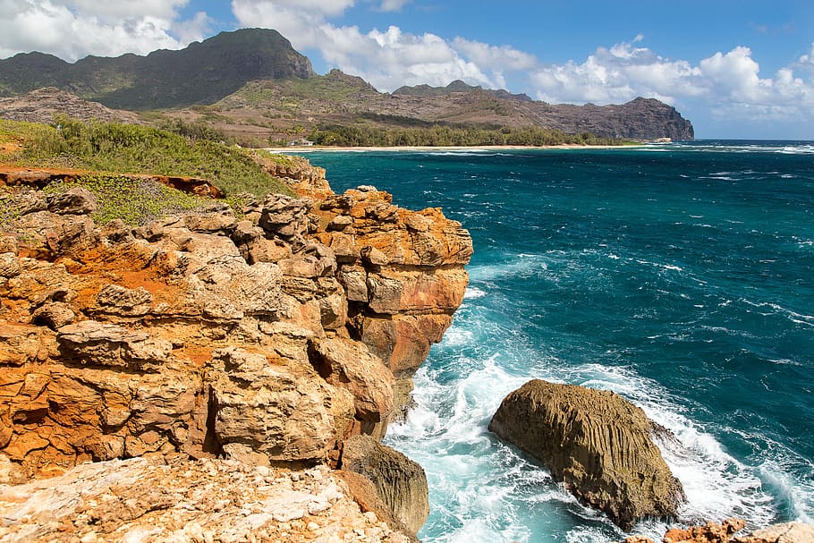 cliffs, ocean, landscape, scenery, shore, coast, island, sea HD wallpaper
