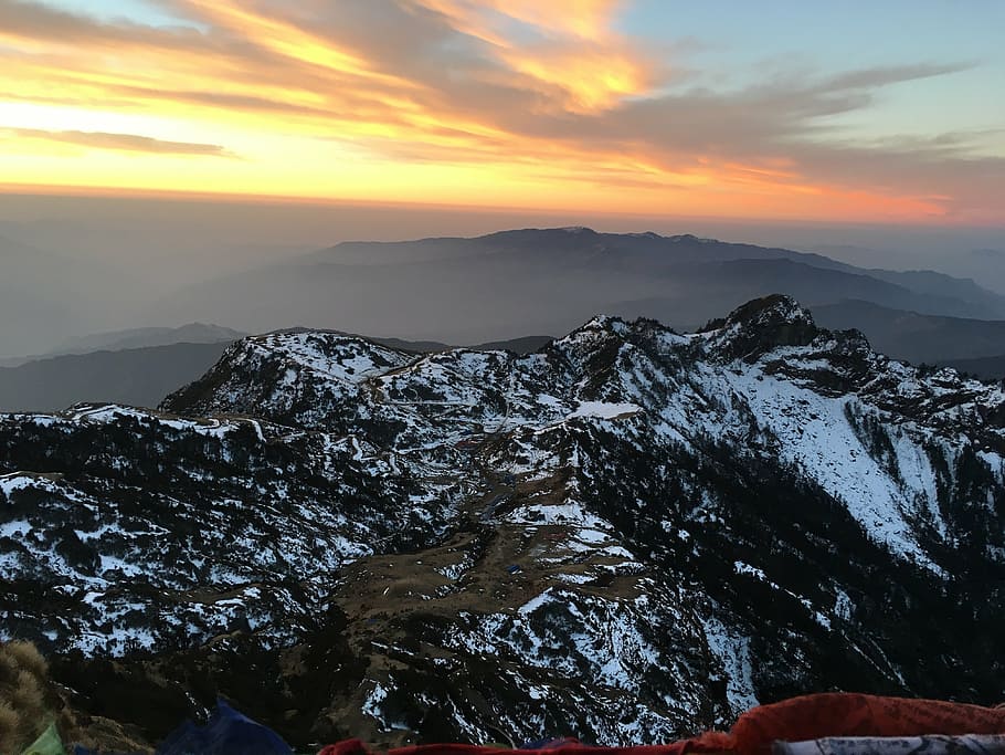 sunrise, mountain, snow, sky, cloud, morning, hill, rock, light HD wallpaper