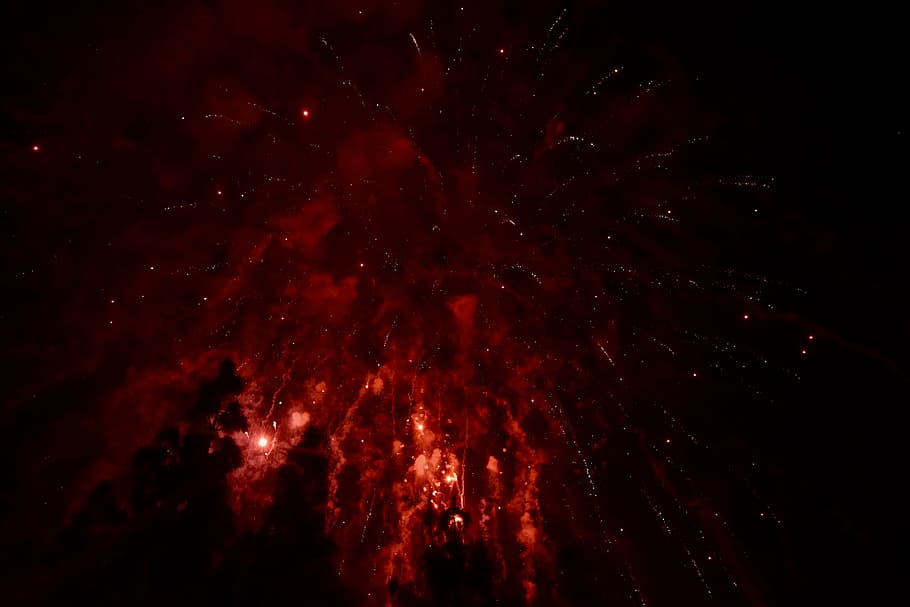 untitled, fireworks, party, night, celebration, red, glowing HD wallpaper