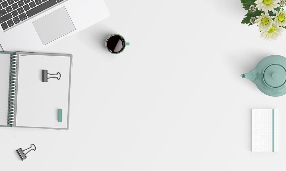 cup, mug, desk, laptop, computer, drink, notebook, paper, no people HD wallpaper