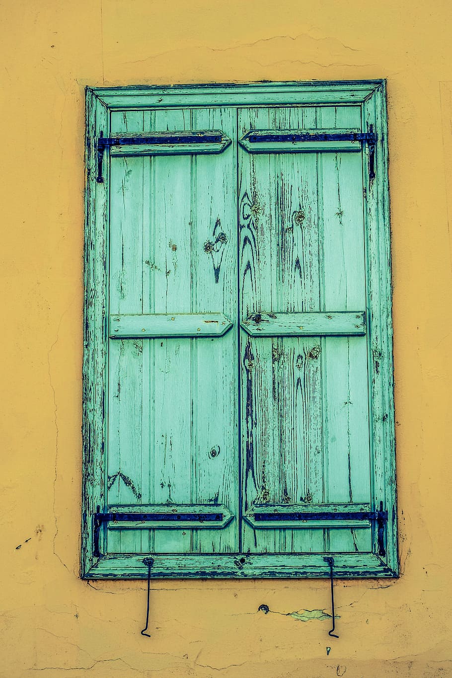 Wall, Window, Wooden, Old, Aged, weathered, rusty, blue, village, HD wallpaper